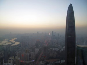 Вид с 69го этажа обзорной площадки здания Diwang